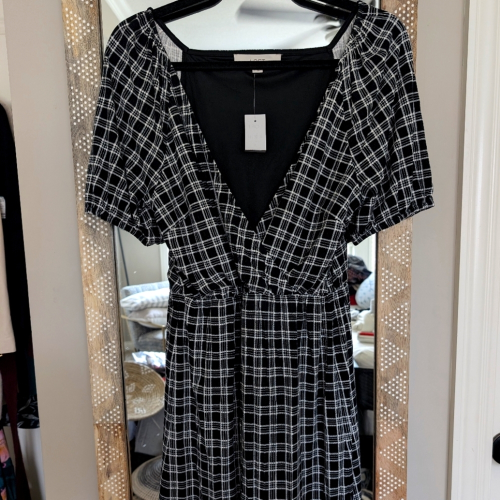 NWT Loft Black Plaid Checkered Dress